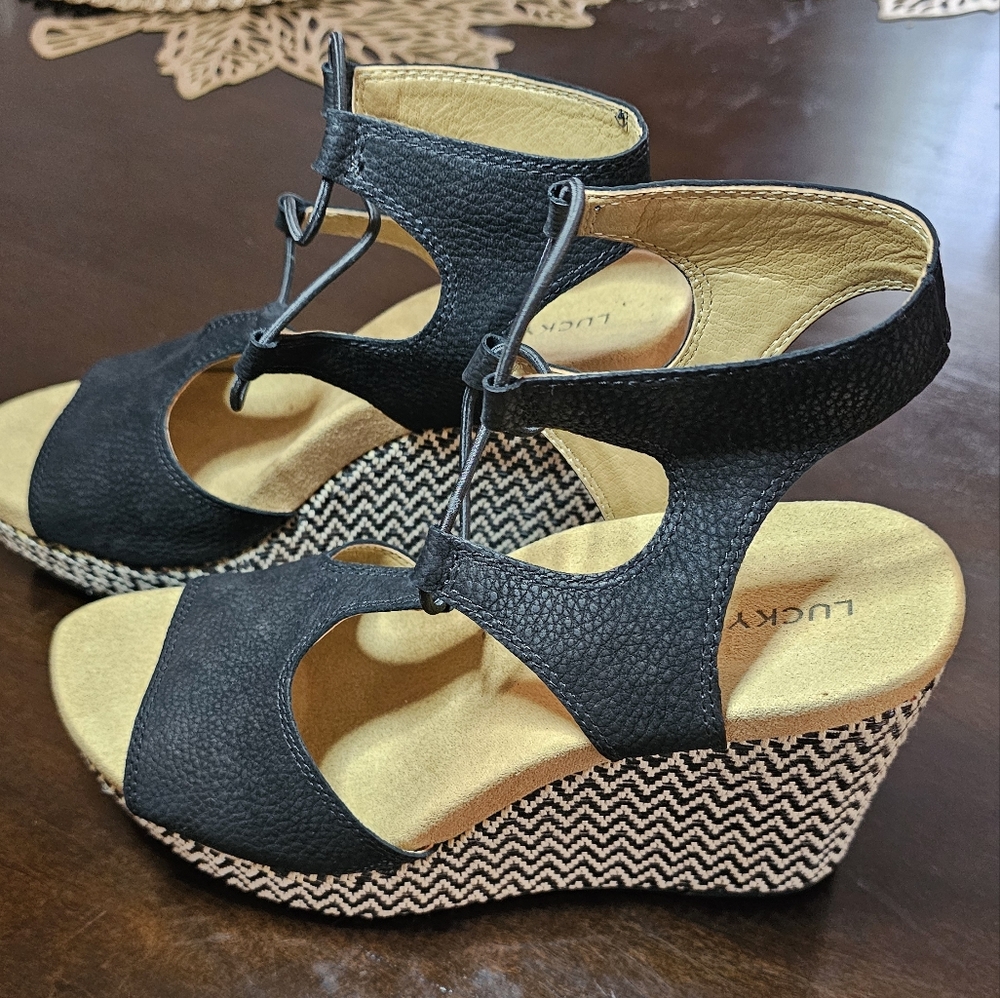 Lucky Brand Black Wedge Sandals